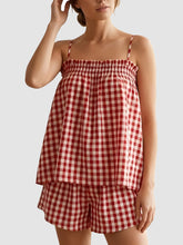 🥰Women's Sleeveless Plaid Cami Tank Tops Wide Leg Shorts Sets