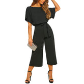 Women's summer and autumn short sleeved jumpsuit with bow tie