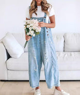 ⏰Hot Sale-Women's Cute Casual Button Jumpsuit Ripped Denim Overalls