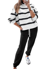 ⏰Hot Sale-Women's Striped Long Sleeve Drop Shoulder Tops & Jogger Pants 2 Piece Sets