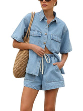 WOMEN'S WASH DENIM SHIRT & SHORTS TWO-PIECE SET