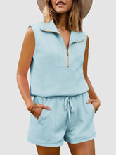 Womens 2 Piece Outfits Short Sets Half Zip Sleeveless Tops and Drawstring Shorts