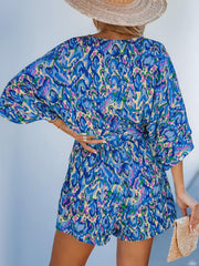 ✨Women's Lace Up Print Romper Short Sleeves Jumpsuits Wide leg Outfit