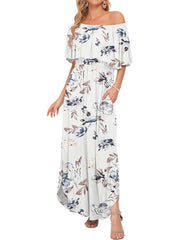 Limited time sale🔥Women's Off-Shoulder Floral Maxi Dress with Pockets & Side Slit