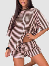 Women Stripe Print 2 Piece Casual Short Set
