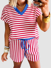 Women's Striped Color-Block V-Neck 2-Piece Set
