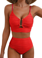 ⏰Hot Sale-Women's U-Wire Cutout Swimsuit High Waisted Textured 2 Piece Bikini Set