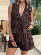 Women's V Neck Lace-Up Sleeveless Crop Top & Shorts Set