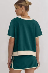 ✨Women's Colorblock Edge Drop Shoulder T Shirt Skort 2Pcs Set