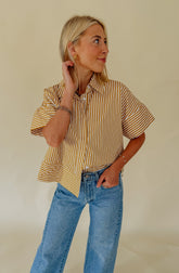 THE VICTORIA STRIPED POPLIN BLEND TOP
