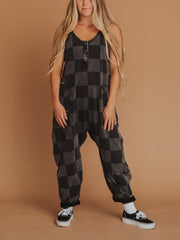 Women's Button Neck Suspender Jumpsuit Casual Overalls