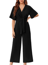 ✨Womens Short Sleeve Tie Knot Front Wide Leg Jumpsuits