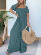 Hot Sale 2024 New Square Neckline Jumpsuit with Smocked Bodice Button (Buy 2 Free Shipping)