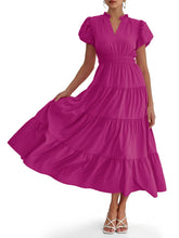 Limited time sale🔥Puff Short Sleeve V Neck Flowy Tiered Beach A-Line Dresses
