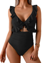 ⏰Hot Sale-Women Tummy Control Ruffle Bathing Suit V Neck Ruched Swim Suit