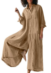⏰Hot Sale-Women's Linen Button Down Long Sleeve Wide Leg Jumpsuit