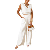 ⏰Hot Sale-Women's Summer 2-Piece Solid Color Tank Top & Wide Leg Pants Set