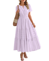 Limited time sale🔥Women's Lightweight Short Sleeve V Neck Elastic Waist Dresses