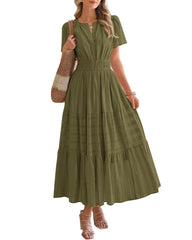 Limited time sale🔥Women's Lightweight Short Sleeve V Neck Elastic Waist Dresses