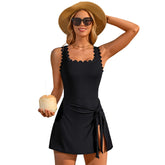 Womens One Piece Swim Dress Scalloped Modest Swimsuits