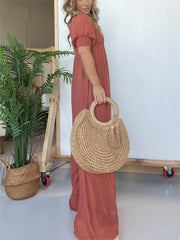 Hot Sale 2024 New Square Neckline Jumpsuit with Smocked Bodice Button (Buy 2 Free Shipping)