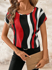 Amorya White,Summer,Elegant,Tea Party Women's Chest Nail Bead Applique Batwing Sleeved Blouse