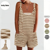 Summer Casual Sleeveless Striped Romper – Loose Overalls Jumpsuit with Pockets