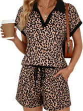 ⏰Hot Sale-Women Cap Sleeve V Neck Lapel Tops and Drawstring Shorts 2 Piece Sets
