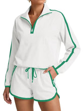 ⏰Hot Sale-Women's Half-Zip Long Sleeve Top & Shorts Casual Two-Piece Set