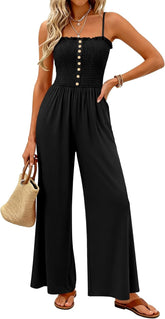 Women's Smocked Spaghetti Strap Wide-Leg Jumpsuit with Pockets