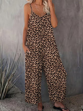 Women's Casual Sleeveless Leopard Print Jumpsuit with Pockets