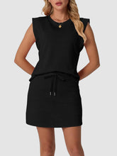 2026 Women's Summer 2 Piece Skort Set Cap Sleeve Round Neck Top