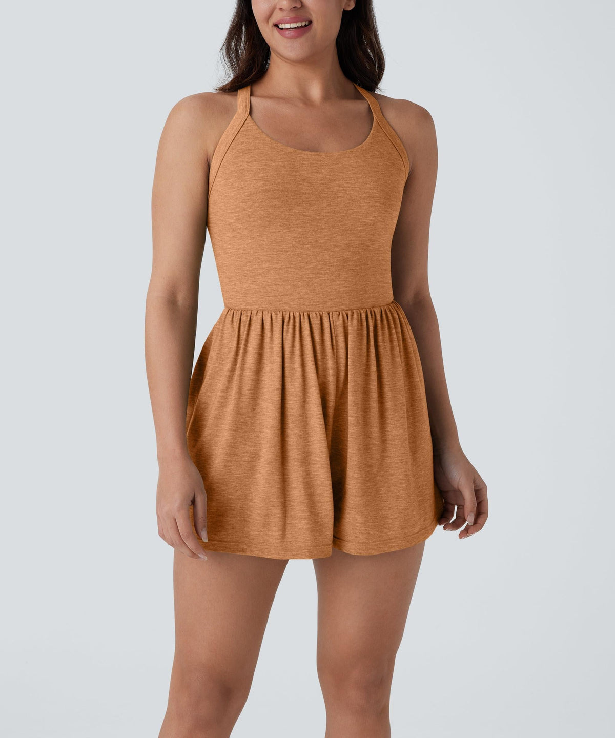2-in-1 Built-in Shorts Romper, Backless Twist Side Pocket Casual Resort Jumpsuit