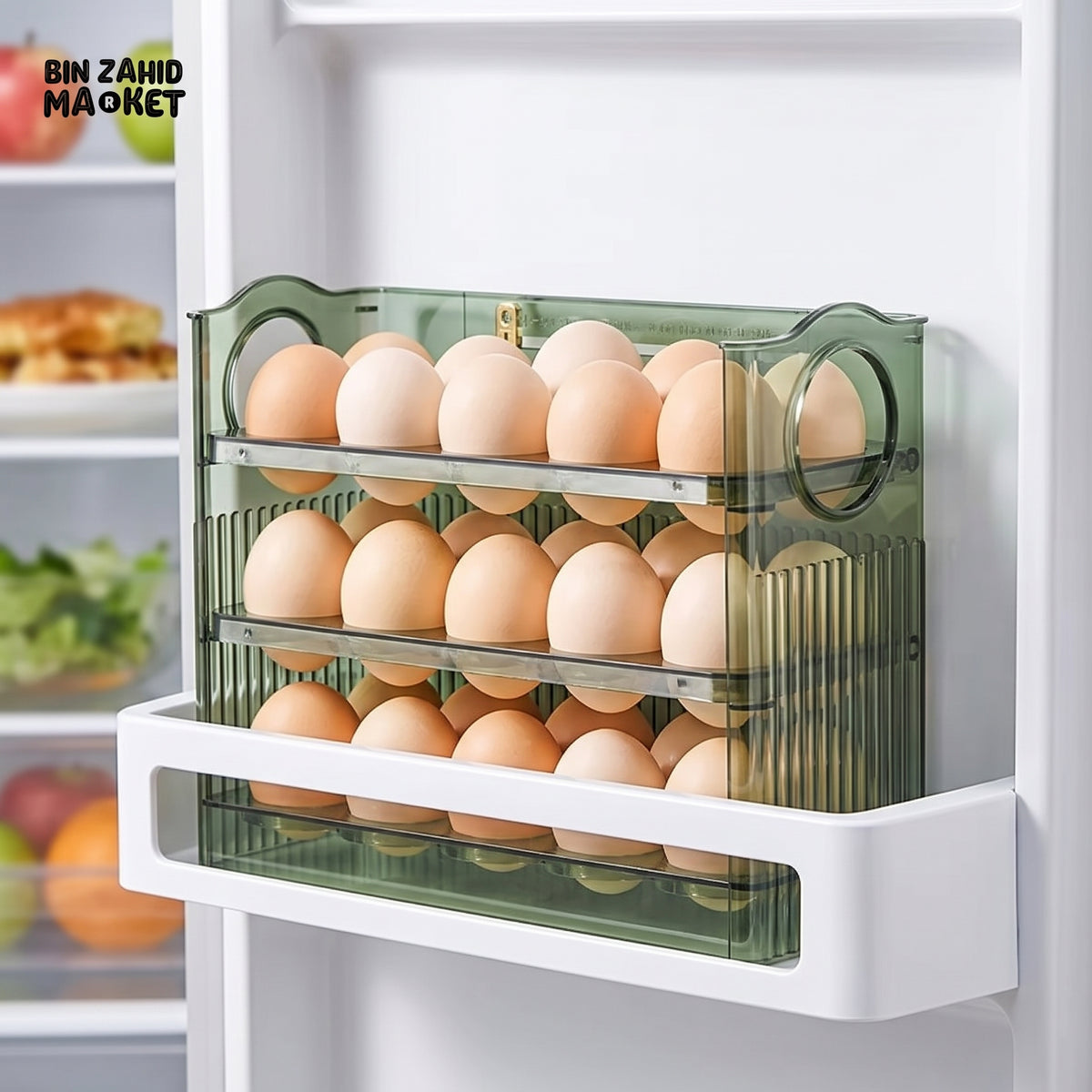 30-Grid Egg Storage Container – Large Capacity Transparent Egg Organizer with Freshness Protection for Refrigerator