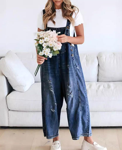 ✨Loose Fit Adjustable Strap Distressed Denim Bib Overalls