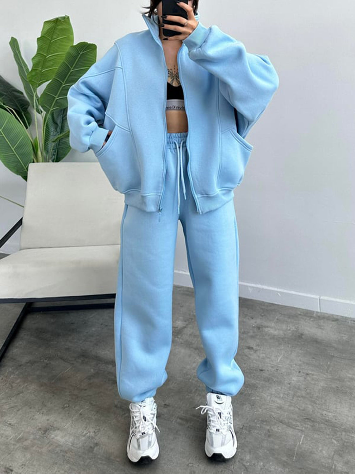 Women's 2 Piece Sets Zipper Outfits Casual Long Sleeve  Sweatsuits Sets