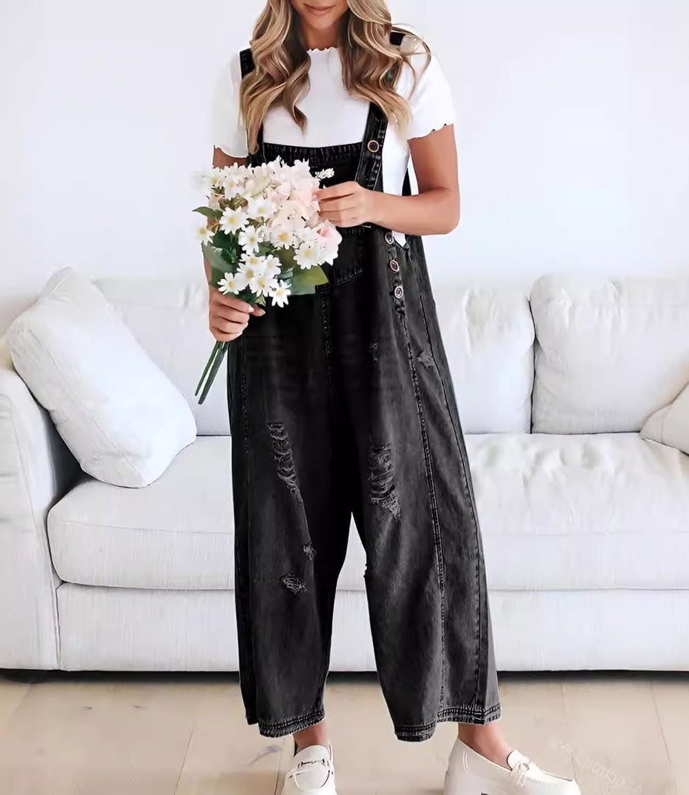 ✨Loose Fit Adjustable Strap Distressed Denim Bib Overalls