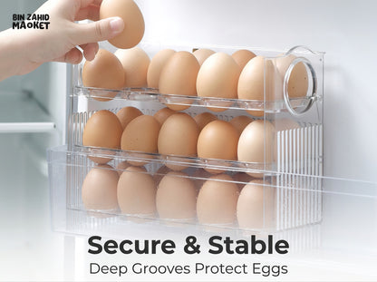 30-Grid Egg Storage Container – Large Capacity Transparent Egg Organizer with Freshness Protection for Refrigerator