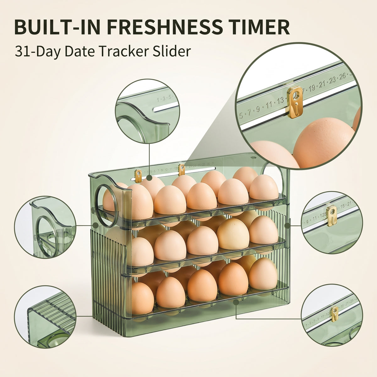 30-Grid Egg Storage Container – Large Capacity Transparent Egg Organizer with Freshness Protection for Refrigerator