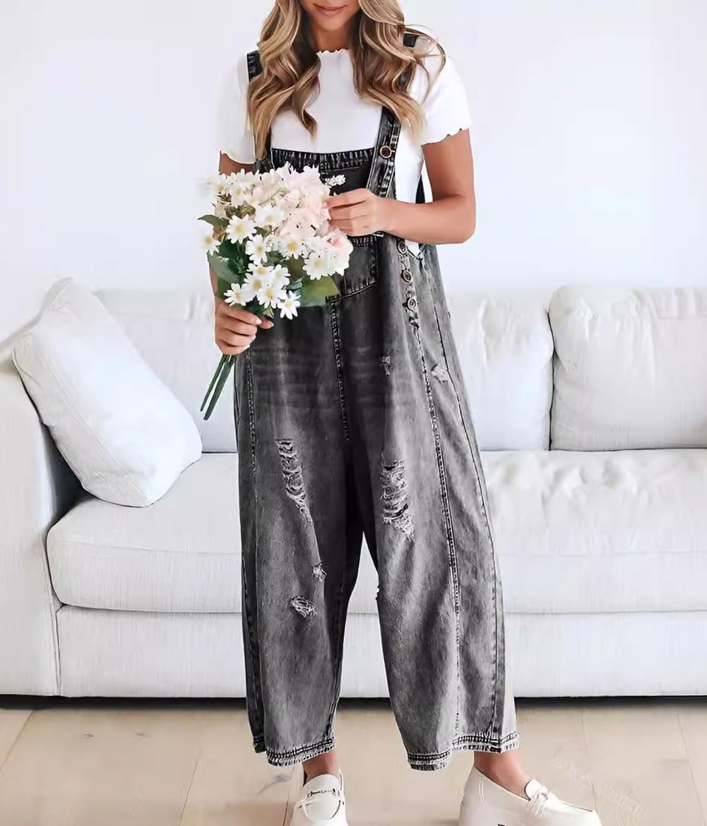 ✨Loose Fit Adjustable Strap Distressed Denim Bib Overalls