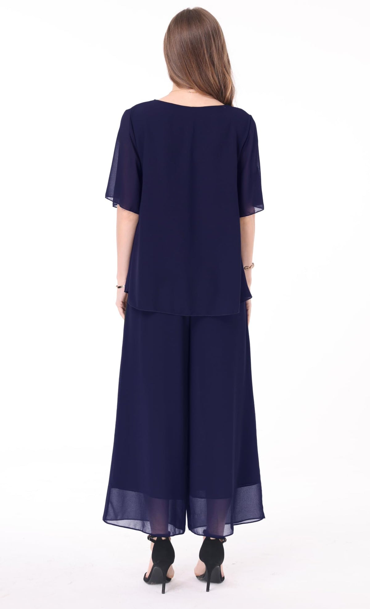 Women's 2-Piece Chiffon Blouse & Wide Leg Pants Set