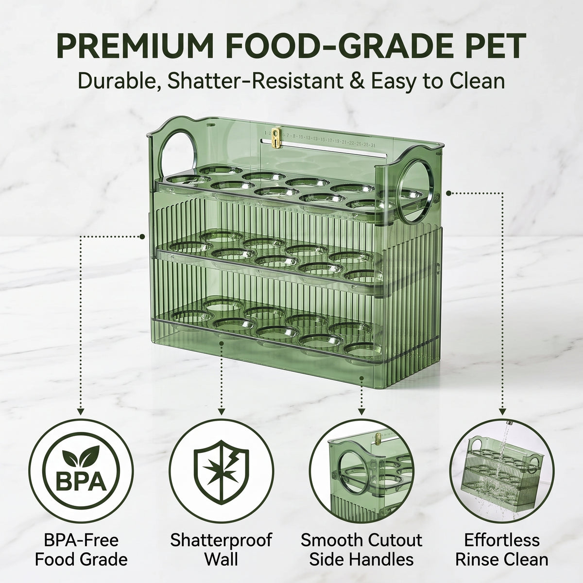 30-Grid Egg Storage Container – Large Capacity Transparent Egg Organizer with Freshness Protection for Refrigerator