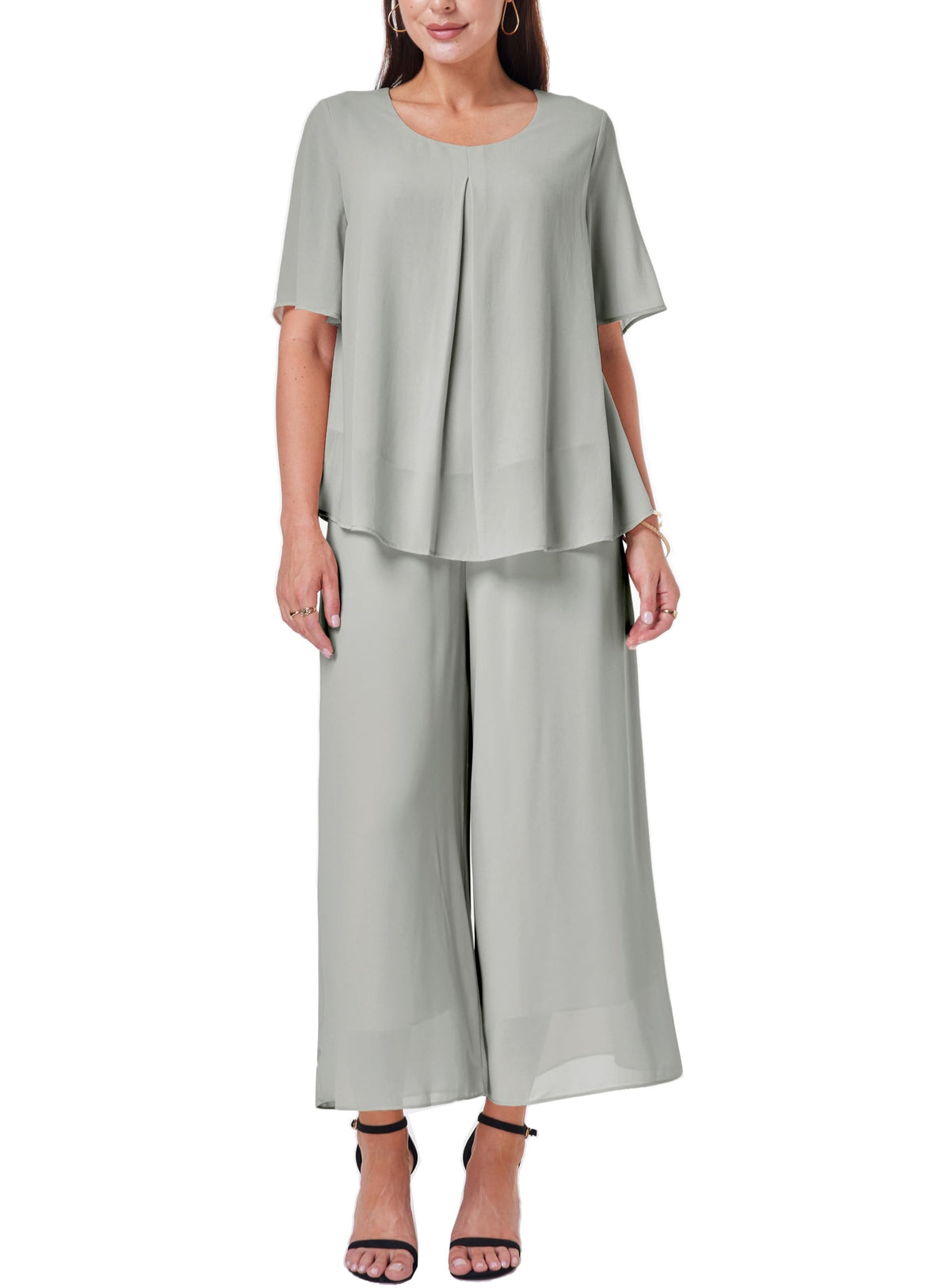 Women's 2-Piece Chiffon Blouse & Wide Leg Pants Set