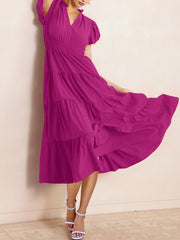 Limited time sale🔥Puff Short Sleeve V Neck Flowy Tiered Beach A-Line Dresses
