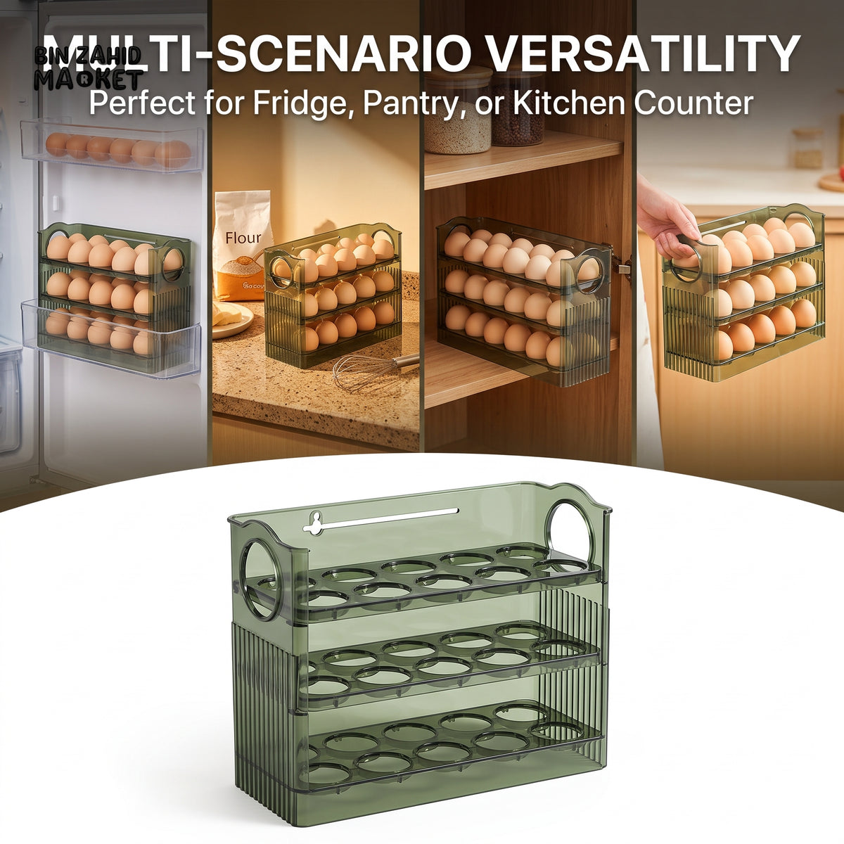 30-Grid Egg Storage Container – Large Capacity Transparent Egg Organizer with Freshness Protection for Refrigerator