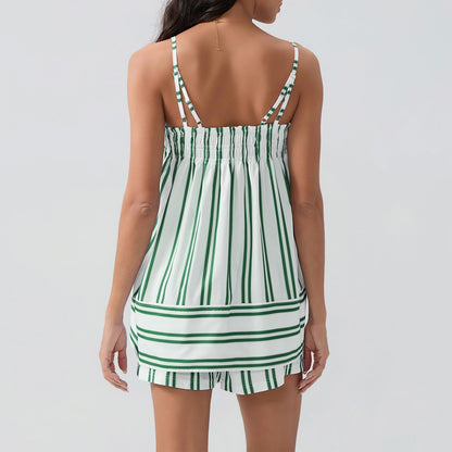 ✨Women's Summer Striped Ruffle Camisole and Wide Leg Shorts Set