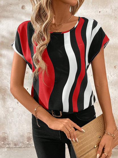 Amorya White,Summer,Elegant,Tea Party Women's Chest Nail Bead Applique Batwing Sleeved Blouse