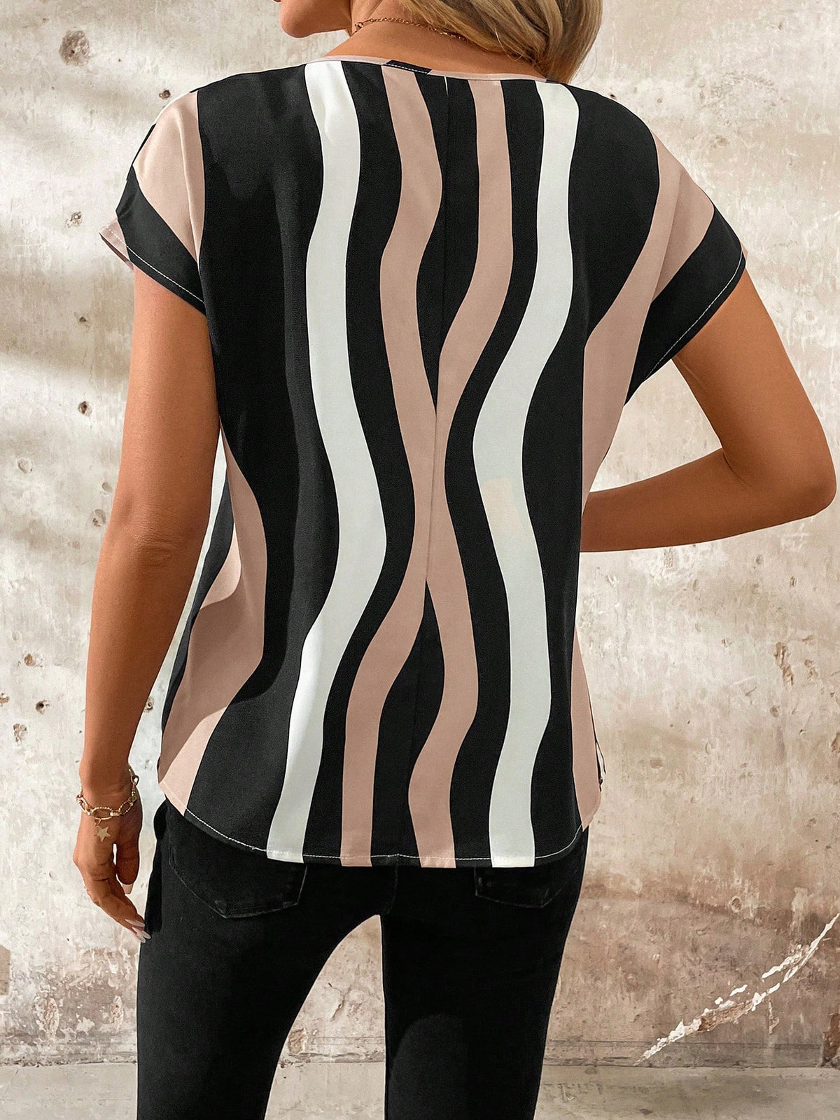Amorya White,Summer,Elegant,Tea Party Women's Chest Nail Bead Applique Batwing Sleeved Blouse