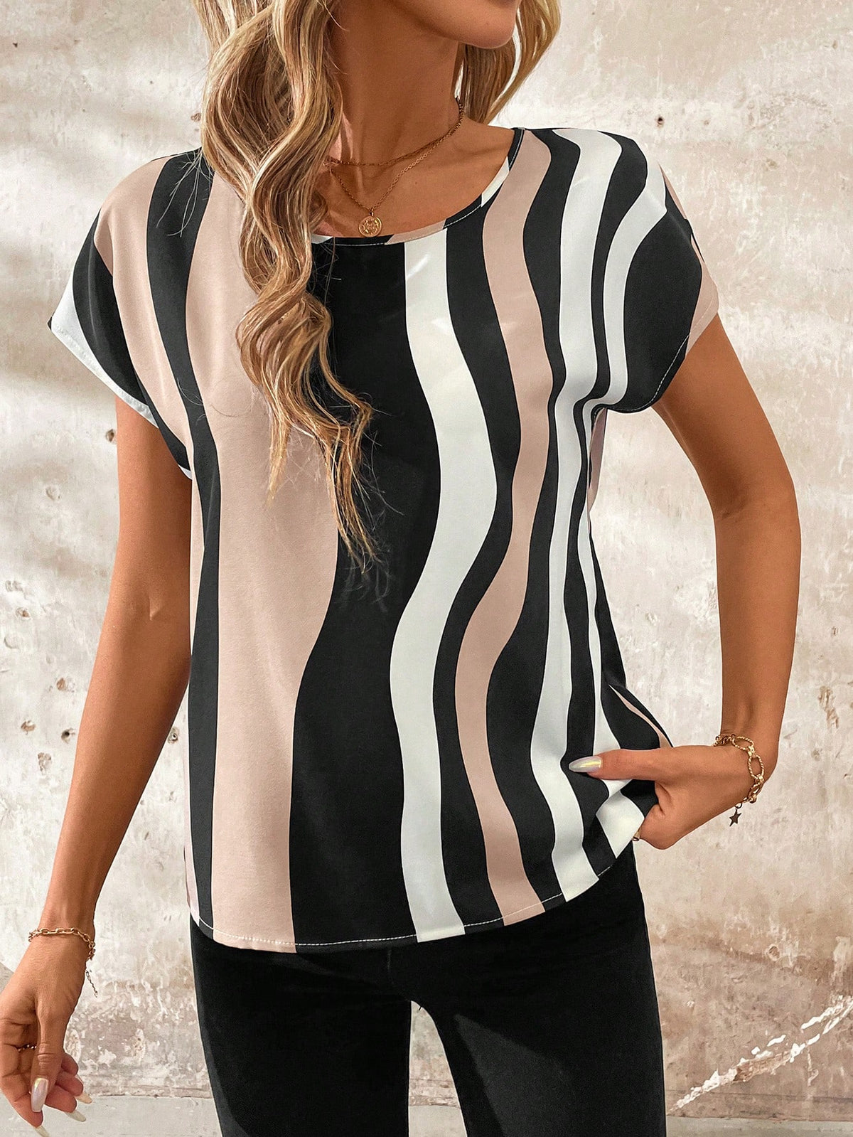 Amorya White,Summer,Elegant,Tea Party Women's Chest Nail Bead Applique Batwing Sleeved Blouse