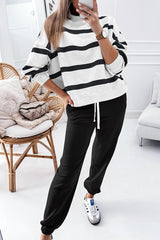 ⏰Hot Sale-Women's Striped Long Sleeve Drop Shoulder Tops & Jogger Pants 2 Piece Sets